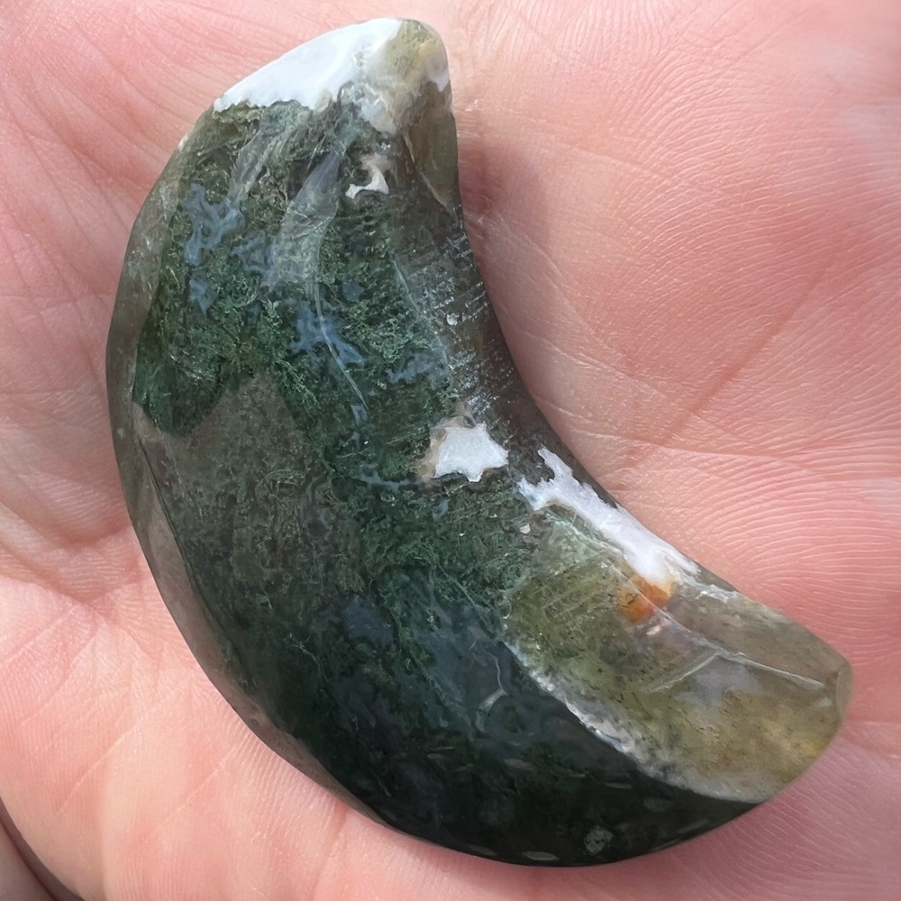 Moss Agate Crystal Moon Carving